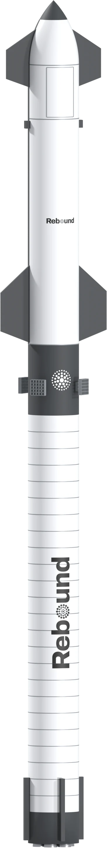 Rendering of Rebound's two-stage reusable launch vehicle, current design