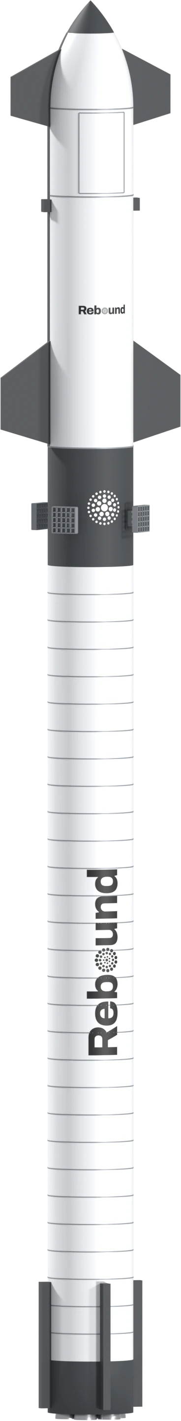 Rendering of Rebound's two-stage reusable launch vehicle, current design